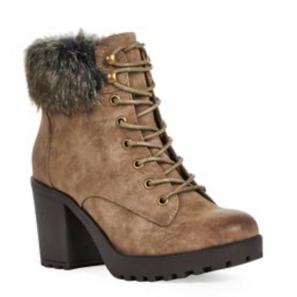 taupe lace up heeled boots size 7.5 - Picture 2 of 6